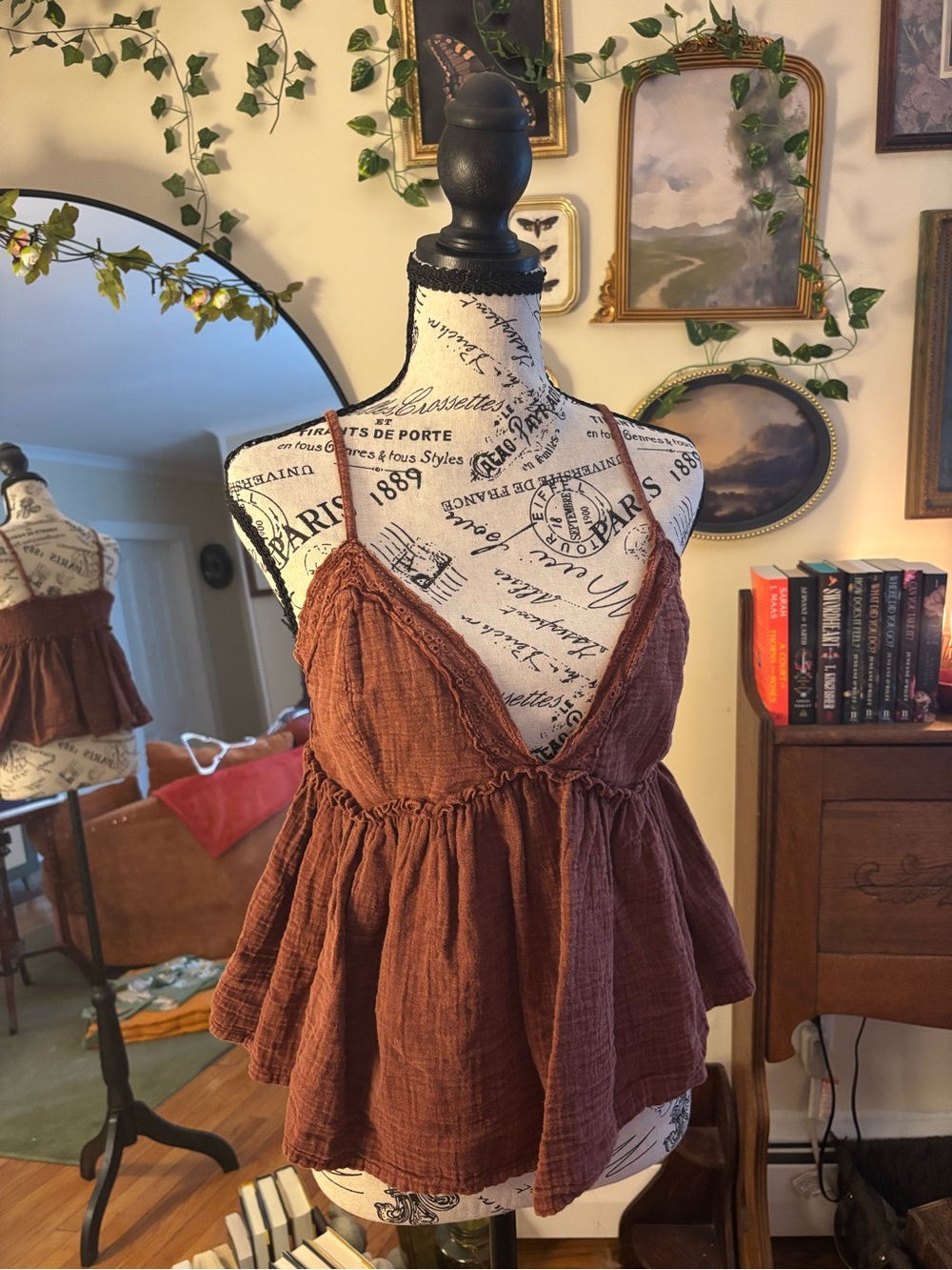 Women’s Rust Brown Spaghetti Strap Peplum Top